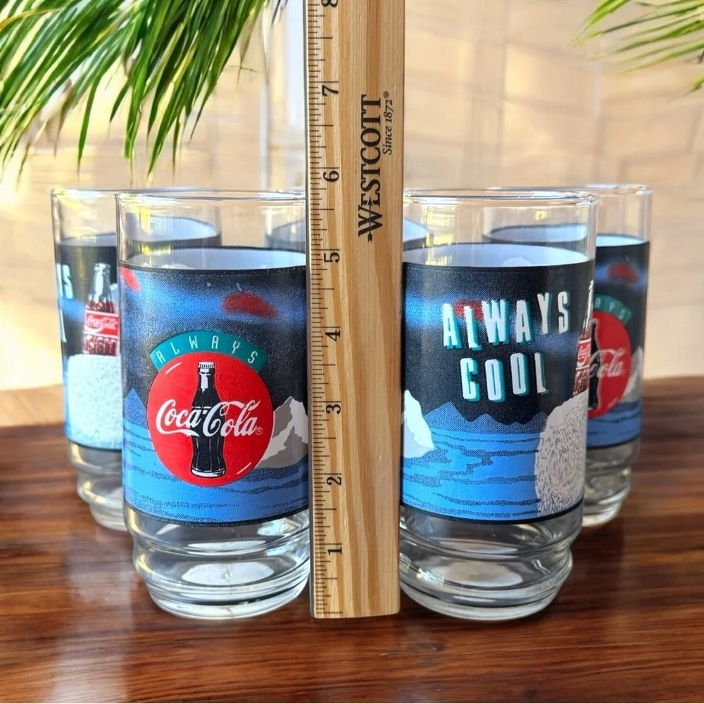 Vintage Coca-Cola Polar Bear Glass Tumblers - Set of 5 Measurements in pictures.